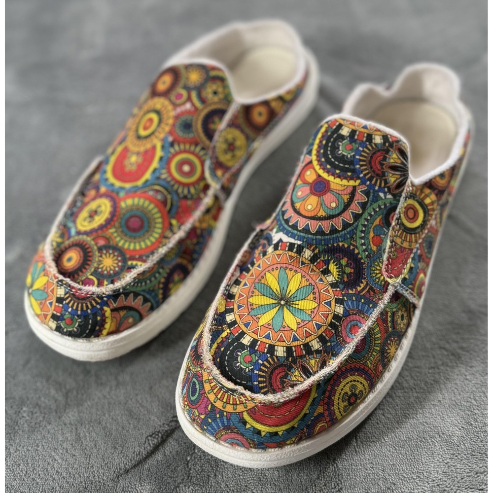 Mandala Print Slip-On Shoes Mens Size‎ EU 42 Colorful Canvas Loafers Casual Boho